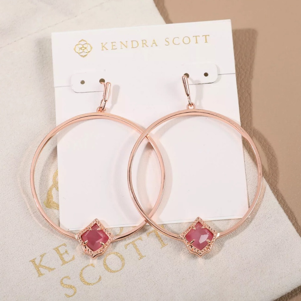 NEW✨ Kendra Scott Elberta Dangle Hoop Earrings Rose Gold Pink Cats Eye